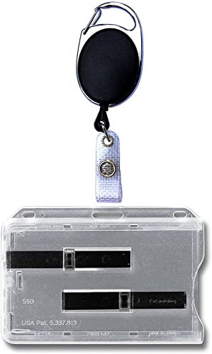 Waizmann.IDeaS® 1x Ausweisset - STAHLSEIL Ausweisjojo Jojo Zipper oval + Kartenhülle für 2 Karten mit 2 SCHWARZE Ausschieber - Kartenhalter Ausweishülle horizontal GROSSE FARBAUSWAHL