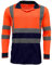MyShoeStore Hi Viz Vis High Visibility Polo Shirt Reflective Tape Safety Security Work Button T-Shirt Breathable Lightweight Double Tape Workwear Top (Orange/Navy Long Sleeve, 3XL)
