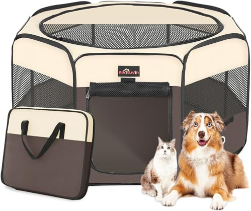 Aivituvin Hunde-Laufstall, Faltbare Haustier-Spielgehege mit Tragetasche für Katzen, Welpen, Kaninchen, tragbare Hundezeltkisten, Käfig für Reisen, Camping, drinnen und draußen, abnehmbare