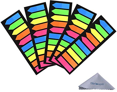 Wisdompro 1000 Pcs Index Tabs, Neon Coloured Page Markers, Sticky Notes Flags, Book Markers, Fluorescent Arrow Sticky Tabs Index Label Stickers for Page Marking- 5 Colours