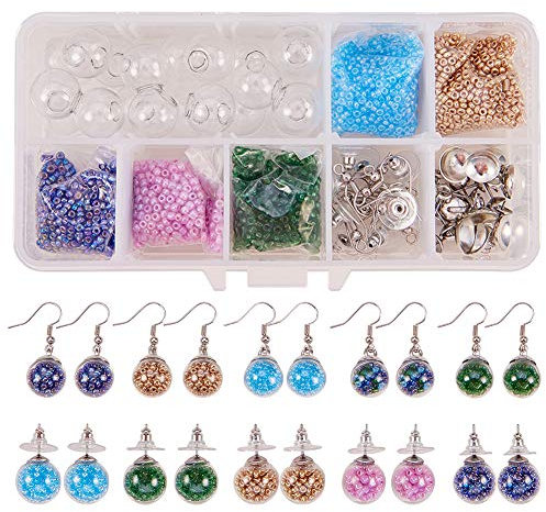 SUNNYCLUE 1 Box DIY 10 Pairs Crystal Bubble Glass Ball Bottle Dangle Stud Earring Making Starter Kits Jewelry Craft Supplies Adults Women, Silver