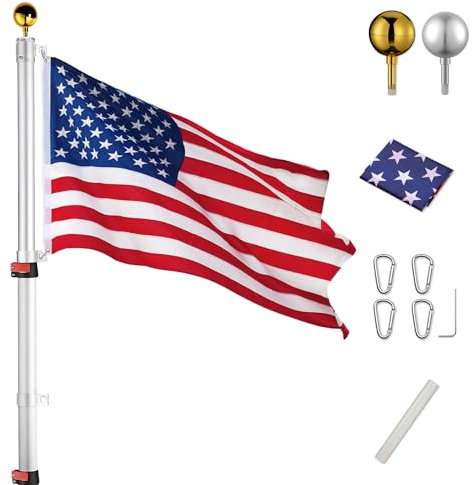 Yeshom 7,6 m Teleskop-Fahnenmast aus Aluminium, 16 Gauge, 2 Flaggen, 90 x 150 cm, US-Flaggenball-Set, Teleskop-Fahnenmast für den Außenbereich
