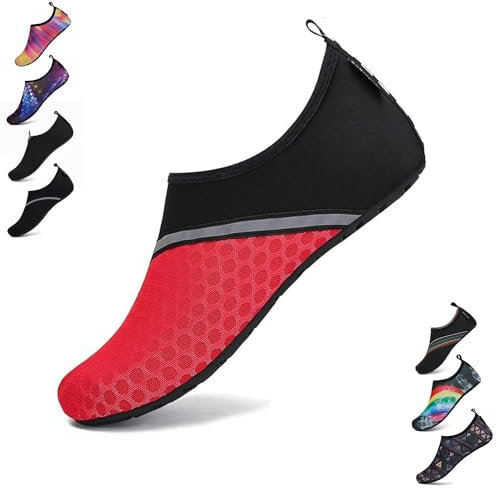 SAGUARO Damen Herren Badeschuhe Wasserschuhe Schwimmschuhe Männer Frauen Barfußschuhe für Strand,Pool,Meer,Wassersport,Surfen,Aqua Cycling,Segeln,Bootfahren,Windsurfen(Rot, 40/41 EU)