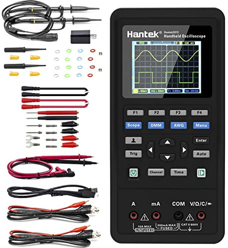 Hantek 2D72 Oscilloscopio Portatile, 70 MHz, Multimetro a Forma D'onda, 3-in-1, Tester Multifunzione 2 CH+AFG+DMM