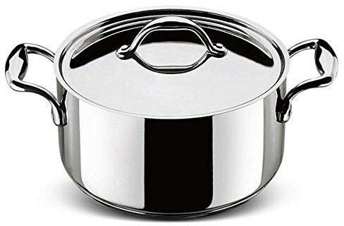 Lagostina . Casseruola Alta Due Manici Acciaio Inox 18/10 24cm Accademia Induzione con Coperchio
