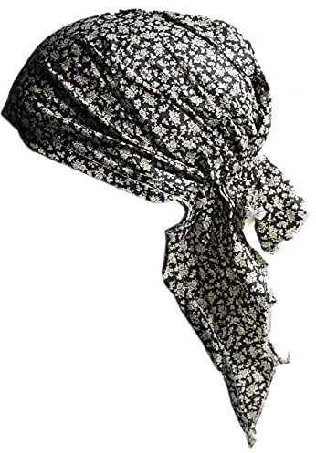 Cool4 Sommer XL Kopftuch Strand Tuch Bandana Beanie Mütze Chemo Cap A02 (Schwarz (Elfenbein geblümt))