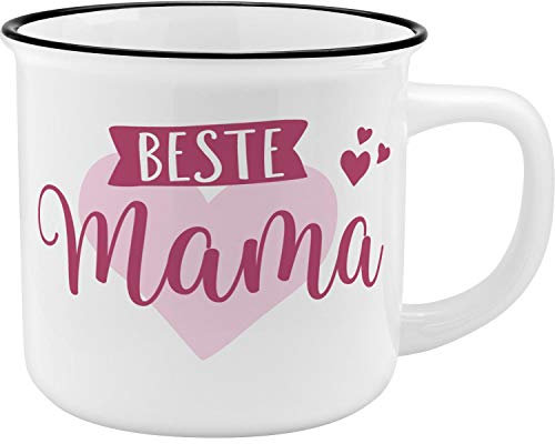 GRUSS & CO Becher Motiv Mama | New Bone China Porzellan, Emaille-Optik, 35 cl | Geschenk Mama, Muttertag | 45764