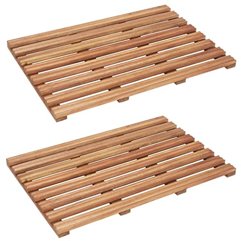 vidaXL 2X Madera Maciza de Acacia Alfombrillas de Baño Esterilla Alfombra de Ducha Sauna Cuarto Lavabo Bañera Antideslizante Decoración