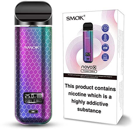 SMOK Novo X Kit: Compact Pod System with 800mAh Battery, Adjustable Wattage, and Refillable 2ml Pod Capacity (Rainbow Cobra) SMOK Vape POD E Cigarette Kit No Nicotine