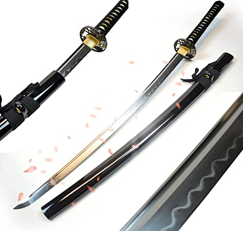 Akito Japanisches Samurai Schwert - Handgeschmiedeter Karbonstahl, Mit Scheide, 102 cm, Katana, Schwarz