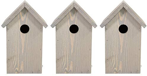 mgc24 Nistkasten - wetterfester Vogelnistkasten aus Holz, Vogelhaus für heimische Wildvögel, 15,5 x 14 x 25 cm, grau, 3 Stück