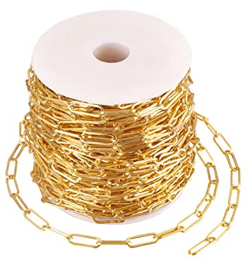Goldene Büroklammerkette, 18 x 6 mm, flache ovale Gliederkette für Choker, Armbänder, Halsketten, Schmuckherstellung, 25 m Rolle