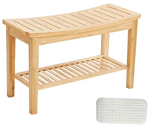 XBSLJ Duschhocker Bambus Bad Sitz Wasserdicht Holz Bad Dusche Sitzhocker für Rasierbeine Spa Stuhl mit rutschfesten Gummi Bad Organizer für drinnen und draußen