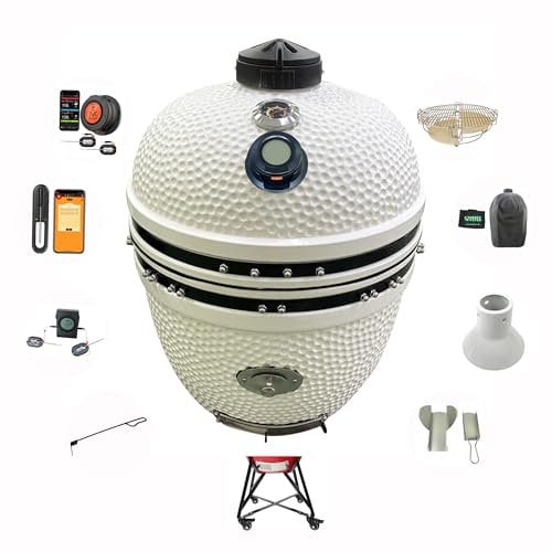 YNNI KAMADO TQTT23WH XL 58,4 cm Grill, weiß, Chipfeeder, Bündel, BBQ, Keramik, Ei, Smoker, TQTT23WH