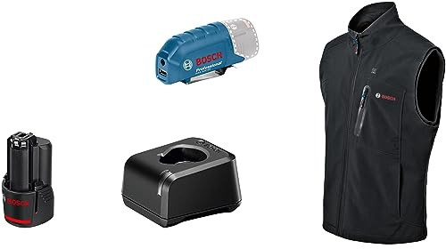 Bosch Professional Beheizbare Weste GHV 12+18V XA (inkl. USB-Ladeadapter GAA 12V-21 + GBA 12V 2.0Ah Akku + Ladegerät GAL 12V-20) - Größe S