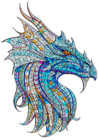 Funnli Holzpuzzles für Erwachsene und Kinder,Einzigartige Tierförmige Holz-Puzzle(Krieger Drache), Puzzle aus Tierteilen 180Stück(M-35 * 24.8cm)