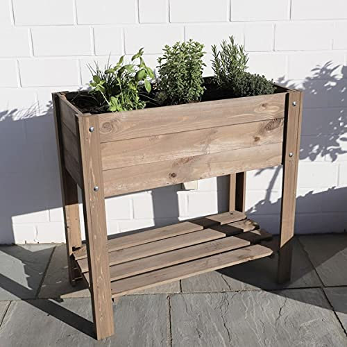 Holz Hochbeet 80,5 x 78,5 x 40cm Pflanzkasten Pflanzbeet Gemüse Kräuter Beet Kräuterbeet für Garten Terrasse Balkon (Braun)