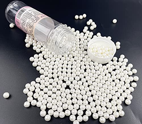 Sprinkles White Pearl Sugar Candy 7mm 120g/ 4.2oz Baking Edible Cake Decorations Cupcake Toppers Cookie Decorating Ice Cream Toppings Celebrations Shaker Jar Wedding Shower Party Christmas Supplies
