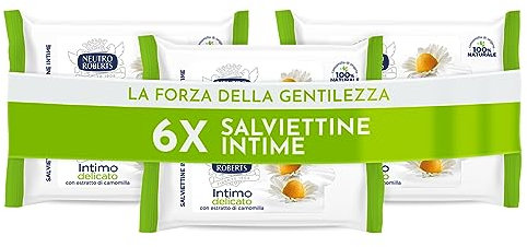 Neutro Roberts, Intimpflege-Tücher mit Kamille, 100% natürlich, geeignet für empfindliche Haut, für Frauen und Kinder, 6 Stück, je 12 Tücher – Exklusiv von Amazon