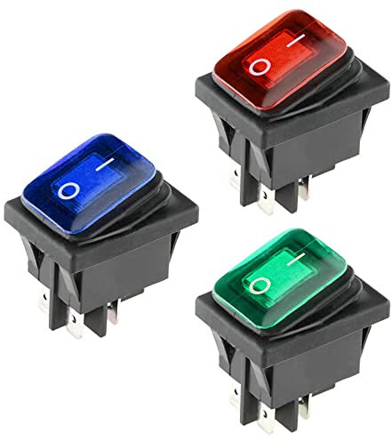ETOPARS 3 Stück 12V 20A Kippschalter Auto KFZ Runde Wippschalter Blau Rot Grün Beleuchtet Nebel Licht EIN/AUS Schalter Druckschalter Taste Wasserdicht 4 Polig DPST Boot