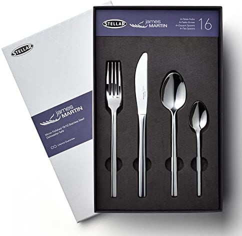 Stellar James Martin 16-Piece Stainless Steel Cutlery Set for 4 People, Dishwasher Safe