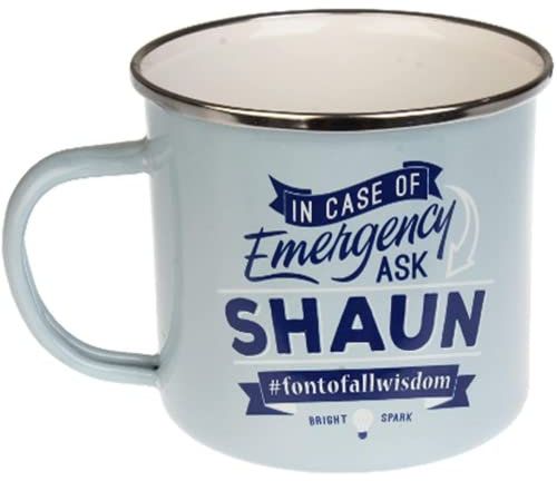 FabFinds Coffee Mug Personalised Enamel Tea Cup (Shaun)