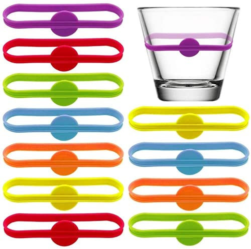 Para Bar Party Etiquetas de vino Juego de etiquetas para beber, marca de silicona largas, bandas de etiqueta de vaso marcadores de cristal