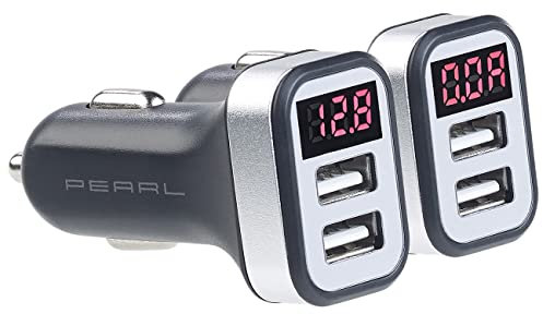 revolt Pkw Voltmeter: 2er-Set Kfz-USB-Ladegerät mit Spannungswarner, LED-Display, je 2X USB (Kfz Ladestecker, Kfz Spannungsanzeige, Auto Zigarettenanzünder Doppelstecker)