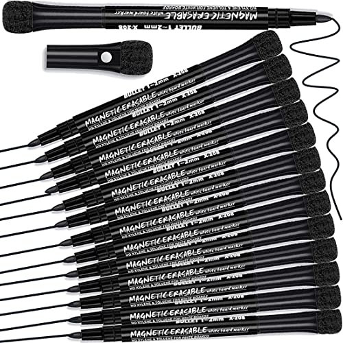 12 Black Whiteboard Pens - White Board Markers, Dry Wipe, Magnetic, Fine Tip, Erasable, Kids