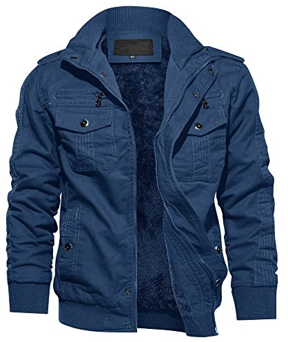 KEFITEVD Men's Military Fleece Jackets Warm Work Jacket Winter Windproof Multi Pockets Coat,Denim Blue,XL