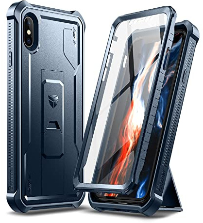 Dexnor Kompatibel mit Hülle iPhone XS 360, Ganzkörper-Design, robust, stoßfest, militärisch, Fallgetestet, integrierter Displayschutz und Ständer Kompatibel mit iPhone XS - Blau