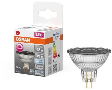 Osram Lamps Superstar dimmbare LED-Lampe besonders hoher Farbwiedergabe(CRI90) GU5.3-Sockel,klares Glas,Kaltweiß(4000K),350 Lumen,Ersatz herkömmliche 35W-Leuchtmittel,dimmbar,1-er Pack,4058075613225