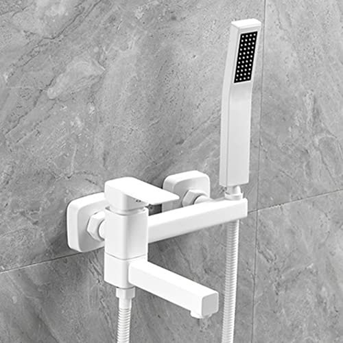 XJTNLB Badewannenarmatur Wannenarmatur mit Handbrause Einhebel Wannenbatterie 90° Drehbaren Auslauf Badewanne Wasserhahn, Weiß, B