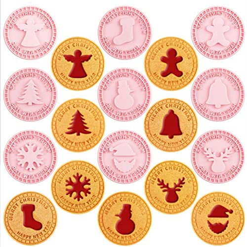 9 Stücke Niedliche Weihnachten Runde Ausstechformen Kunststoff Weihnachtsmann Plätzchen Stempel Keksform Presse Weihnachten Schneemann Keksform Set Backen Küchenwerkzeuge (Weihnachten 1227B)