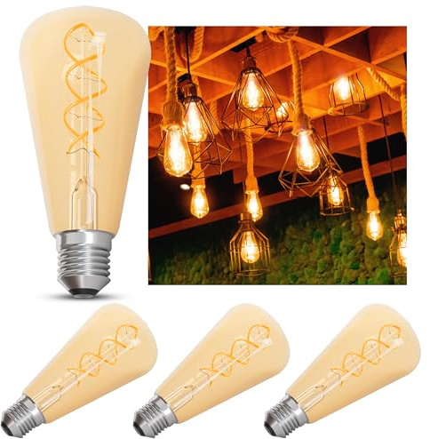 linovum LED Vintage Glühbirne E27 Edison ST64 3,5W Amber 1700K dimmbar | Dimmbare Filament-Lampe im Edison-Look - extra warmes Kerzenlicht 1700K, Tropfenform, für Hänge-, Decken- & Stehleuchten