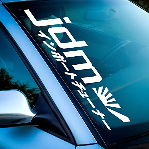 Auto Aufkleber JDM Culture Style Sticker Frontscheibenaufkleber Japanese Flagge Domogun Wakaba Konichiwa Japanische Schrift (275 JDM Flagge Schrift 30cm, Hologramm Silber Glatt)