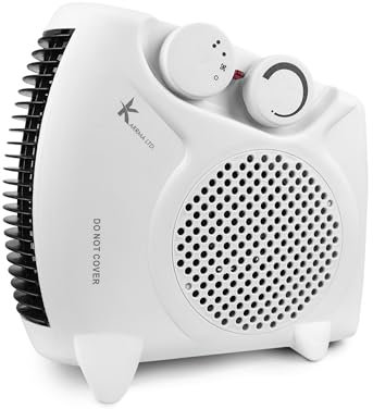 KARRMA Portable 2KW White Fan Heater - 2000W Compact Lightweight Electric Heater With 2 Adjustable Temperatures & Overheat Protection - Rectangle Designed