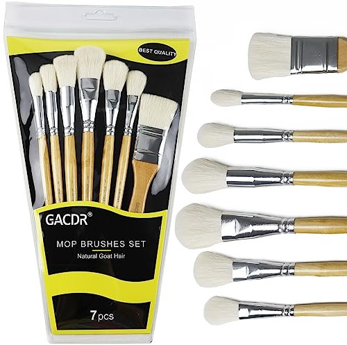 GACDR Blending Brushes for Acrylic Painting,7 Pieces Versatile Gilding Brush Set, Goat Hair Mop brushes for Wartercolor Craft Foil Gold Leaf Flakes Sheets