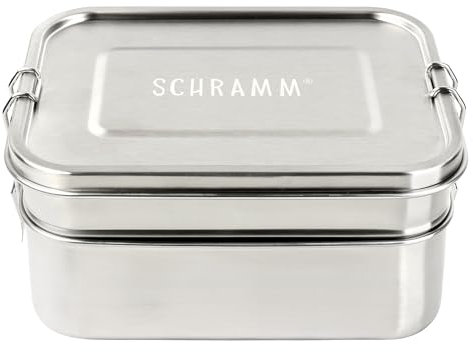 Schramm® Doppel-Brotdose aus Edelstahl wählbar 1340 oder 1960ml Lunchbox mit Fächern inkl. 2 Stück Trennwänden Metalldose mit Schnapverschluss, Größe:1960 ml