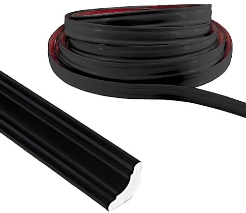 Listello con quadrante nero, battiscopa flessibile per soffitti, piastrelle in plastica, bordo per piano di lavoro, parete, soffitto, armadio, controsoffitto, bordi e angoli (12 x 9 mm-2,5 m, nero)