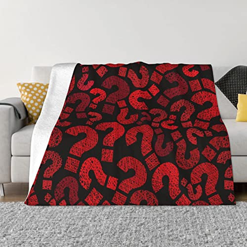 Fragezeichen-Linien-Textur, Schwarze weiche Überwurfdecke, Fleece, flauschig, kuschelig, weich, Flanell, Plüsch, Komfort, Wärme, für Bett, Sofa, Couch, alle Jahreszeiten, 152,4 x 127 cm