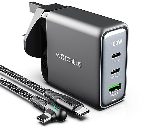 [UK] WOTOBEUS 100W USB C Charger Block, USB-C Wall Charger, Fast Power Adapter-3 Ports (PD3.0 45W+35W Type C+QC 18W USB-A) Compatible for iPhone iPad MacBook Pixel Android Cellphone Tablet Smartwatch