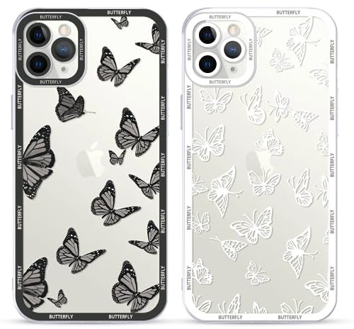 Yoedge 2 Stück Transparent HandyHülle für iPhone 11 Pro Max Hülle Schmetterling 6,5, TPU Schutzhülle für iPhone 11 Pro Max Case 3D Schwarz Butterfly Muster Aesthetic Mädchen Frauen Durchsichtig Cover