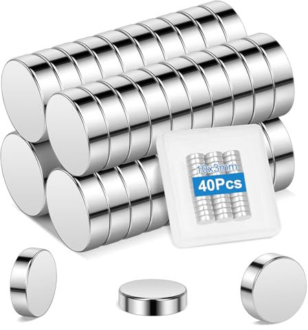 Wzone 40PCS Neodym Magnete, 10x3 mm Kleine Magnete Rund Starke Magnete für Whiteboard Kühlschrank Pinnwand Fotos DIY Craft Office