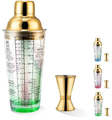 COCSKERQL Glass Cocktail Shaker Set,14oz Martini Mixer Shaker with Built-in Strainer, Measuring Jigger,Drink Shaker Margarita Alcohol Mixer,Perfect for Bartender and Home Use (green)