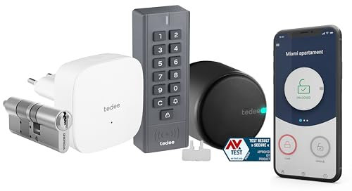 tedee Go Smart Lock mit WiFi, Tastatur, Zylinder 30-61/30mm und Bluetooth für Fernzugriff, Smartes Türschloss mit Code verwandelt Ihr Smartphone in einen Schlüssel, elektronisches Türschloss, Schwarz