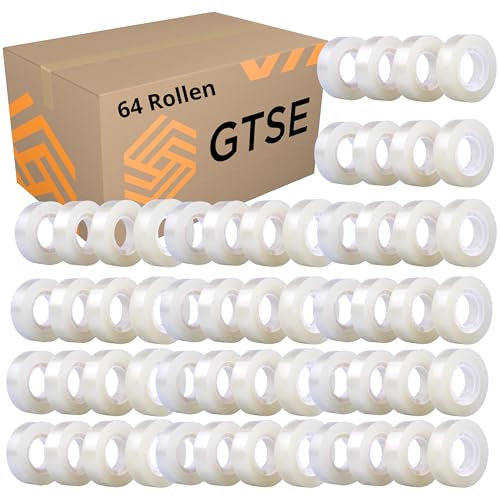 GTSE - Nastro adesivo trasparente - 19 mm x 33 m - Nastro adesivo per confezionare regali, casa, scuola e ufficio - 64 rotoli