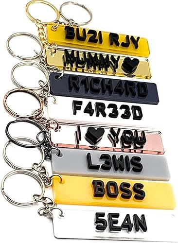 Sonnet Signs Personalised 4D Numberplate Keyring: Custom Name & Car Registration Licence Plate Key Ring - Name Keychain, Gift Custom Number Palte (Yellow)