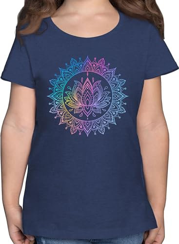 T-Shirt Mädchen - Yoga - Lotusblume Spirituelle Meditation Mandala Pilates Lotus Entspannung - 152 (12/13 Jahre) - Dunkelblau Meliert - Alles für Tshirt Fans Shirt t_Shirt Kinder t
