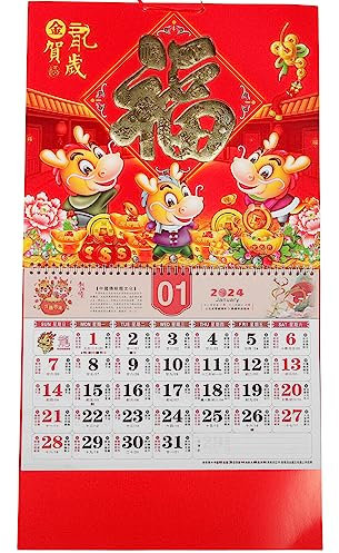 DIYEAH Hängender Kalender 2024 Drache Traditioneller Chinesischer Mondkalender Heimdekoration
